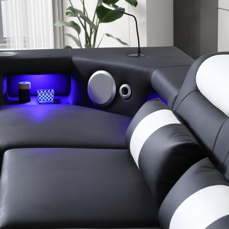 Enchanted - Black & White 3PC Sectional with Bluetooth Speaker, Reading Light, LED - S184-Sectional