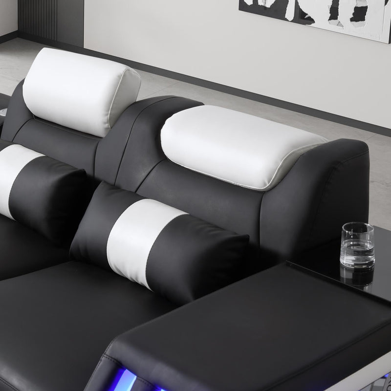 Enchanted - Black & White 3PC Sectional with Bluetooth Speaker, Reading Light, LED - S184-Sectional