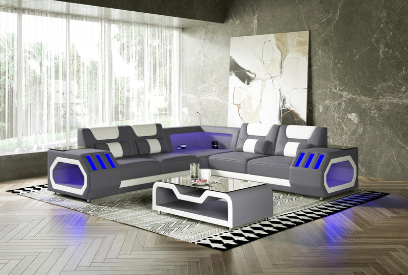 Enchanted - Gray & White 3PC Sectional with Bluetooth Speaker, Reading Light, LED - S185-Sectional