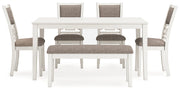 Erinberg Antique White Dining Table and 4 Chairs and Bench (Set of 6) - D423-325