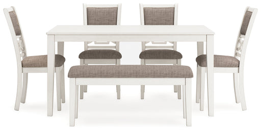 Erinberg Antique White Dining Table and 4 Chairs and Bench (Set of 6) - D423-325