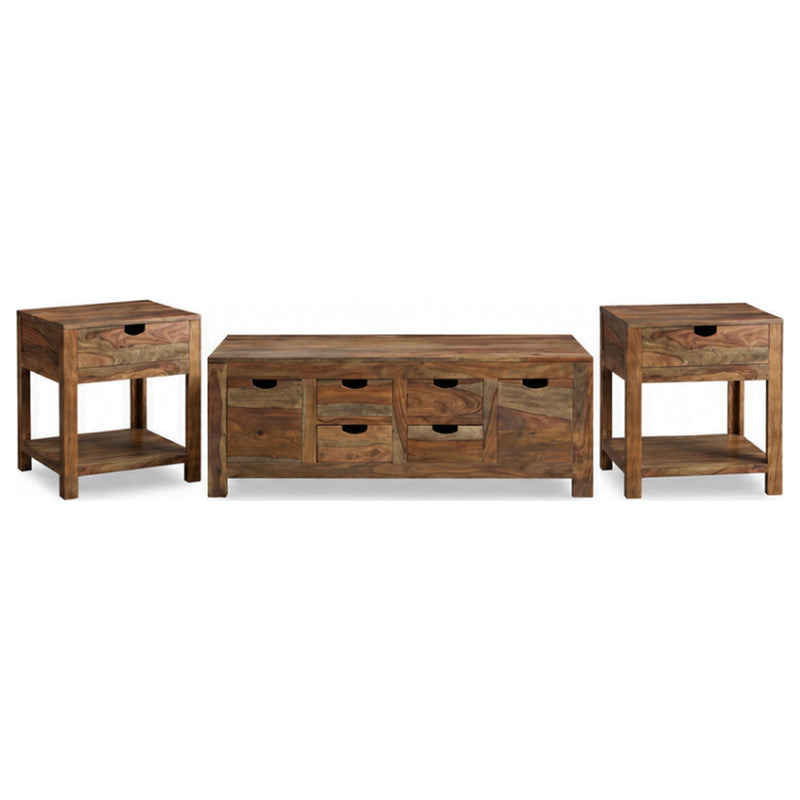 Esther 3-Piece Solid Sheesham Coffee and End Table Set Natural - 723888-S3