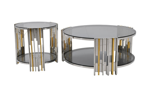ET2012G 20X20 INCH ROUND STAINLESS STEEL + GLASS END TABLE - 210000007935