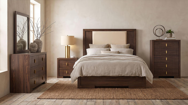 Etienne Eastern King Velvet Upholstered Panel Bed Walnut - 225121KE