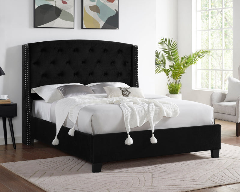 Eva Black Velvet King Upholstered Bed - Lara FurnitureKing Bed