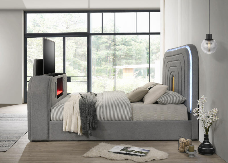 Evalyn King Bed W/ TV Stand & Fireplace (Grey) - B847-King