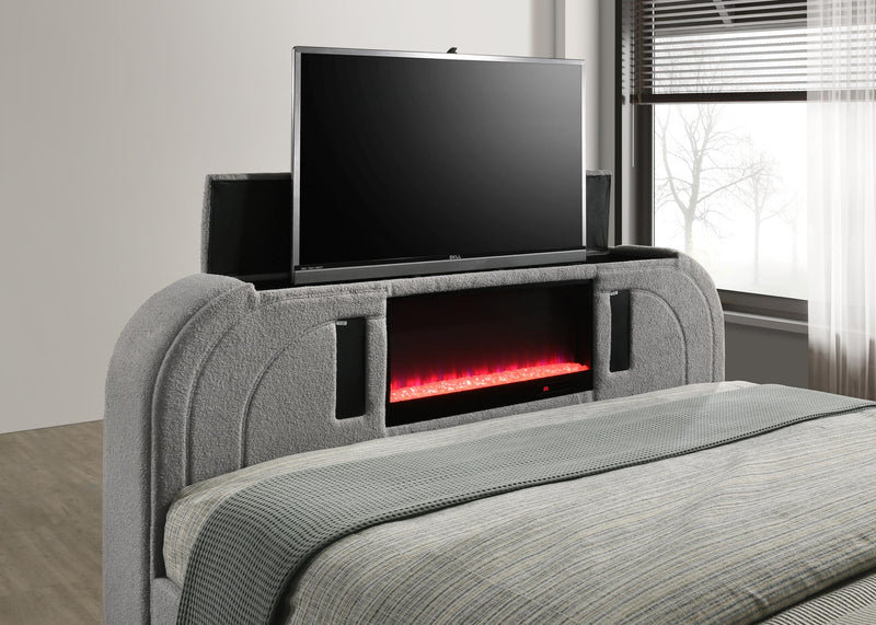 Evalyn King Bed W/ TV Stand & Fireplace (Grey) - B847-King