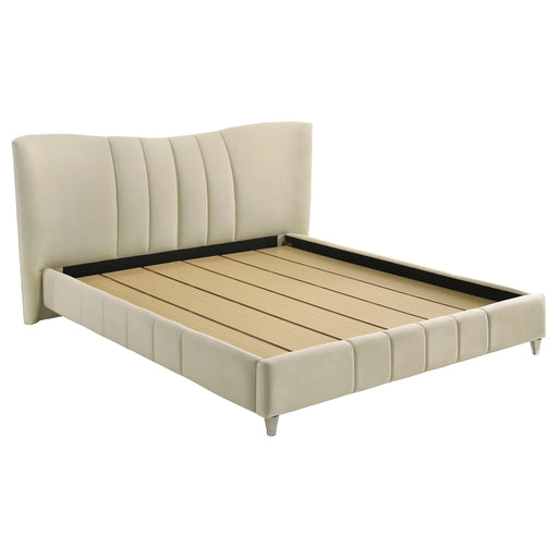 Evelyn Upholstered Eastern King Panel Platform Bed Ivory - 315956KE