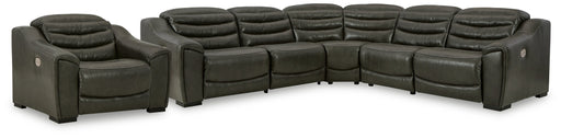 [EXCLUSIVE] Center Line 5 - Piece Sectional with Recliner in Dark Gray - Gate FurnitureReclining Loveseats