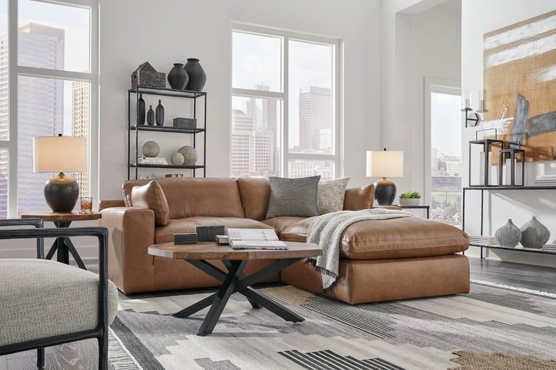 [EXCLUSIVE] Emilia Caramel Leather 3 - Piece Modular Sectional with Ottoman - Lara FurnitureSectional