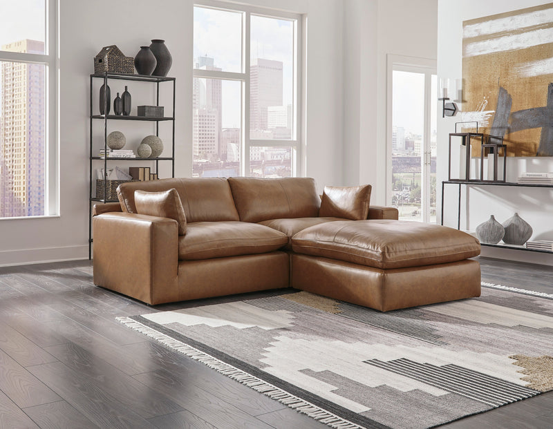 [EXCLUSIVE] Emilia Caramel Leather 3 - Piece Modular Sectional with Ottoman - Lara FurnitureSectional