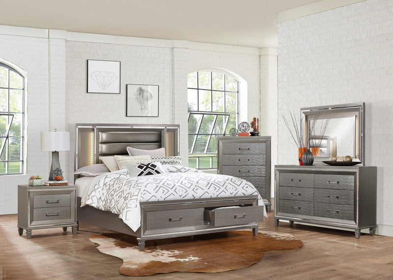 Tamsin Silver/Gray Metallic LED Upholstered Storage Platform Bedroom Set - Lara FurnitureBedroom Set