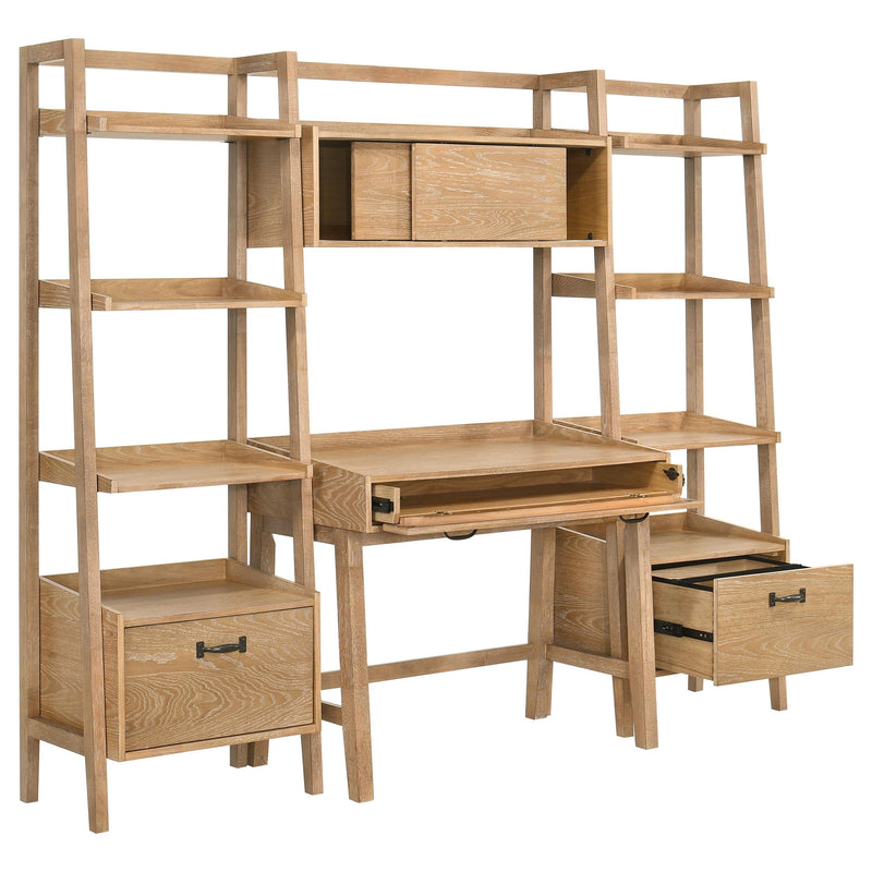 Fabian 4-piece Computer Desk and Bookshelf Set Distressed Light Brown - 802041-SET