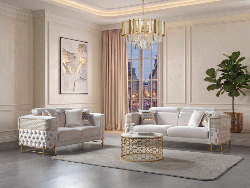Fabiana Ivory Velvet Sofa & Loveseat - FABIANAIV-SL