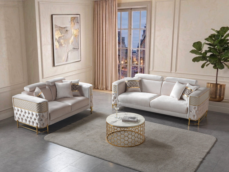 Fabiana Ivory Velvet Sofa & Loveseat - FABIANAIV-SL