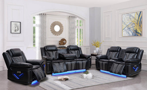 Fantom - Black & Gray Power Recliner with Tube LED Light, LED on Sides, USB Charger - L684-R