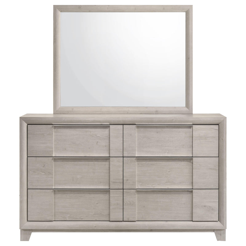 Farre 6-drawer Dresser with Mirror Washed Grey - 225113M
