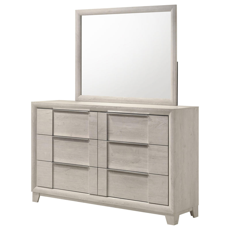 Farre 6-drawer Dresser with Mirror Washed Grey - 225113M