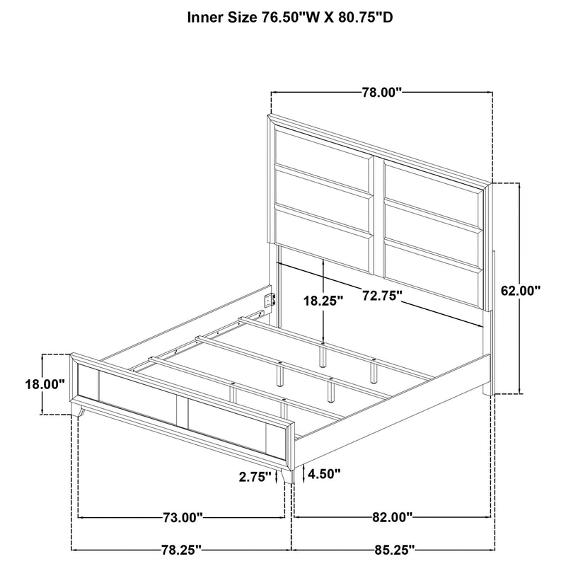 Farre Eastern King Upholstered Platform Panel Bed Dark Brown - 225321KE