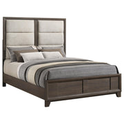 Farre Eastern King Upholstered Platform Panel Bed Dark Brown - 225321KE