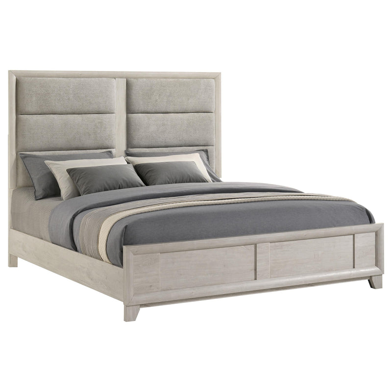 Farre Eastern King Upholstered Platform Panel Bed Washed Grey - 225111KE