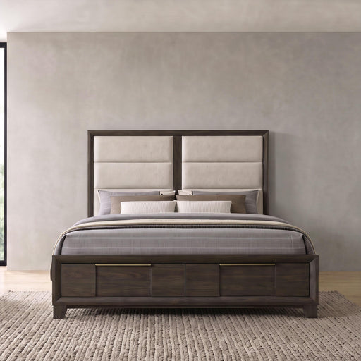 Farre Eastern King Upholstered Storage Platform Bed Dark Brown - 225320KE