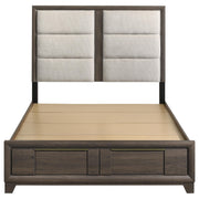 Farre Eastern King Upholstered Storage Platform Bed Dark Brown - 225320KE
