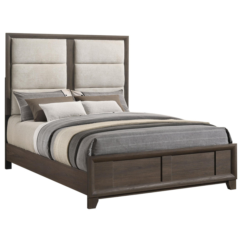 Farre Queen Upholstered Platform Panel Bed Dark Brown - 225321Q