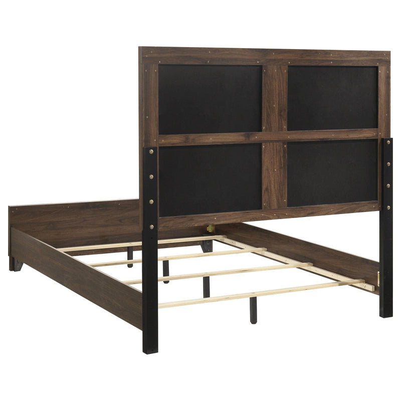Farre Queen Upholstered Platform Panel Bed Dark Brown - 225321Q