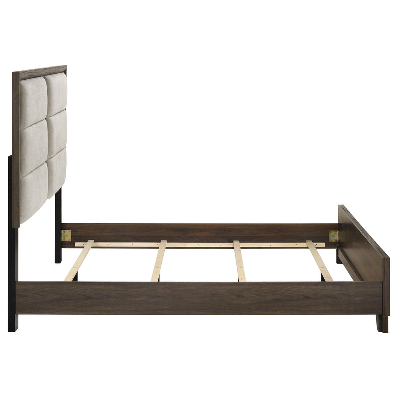 Farre Queen Upholstered Platform Panel Bed Dark Brown - 225321Q