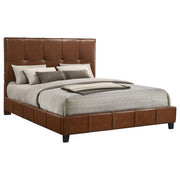 Farrell Eastern King Leatherette Upholstered Panel Bed Brown - 315923KE