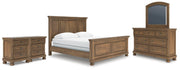 Feddinger California King Panel Bed with Mirrored Dresser and 2 Nightstands in Medium Brown - PKG022325