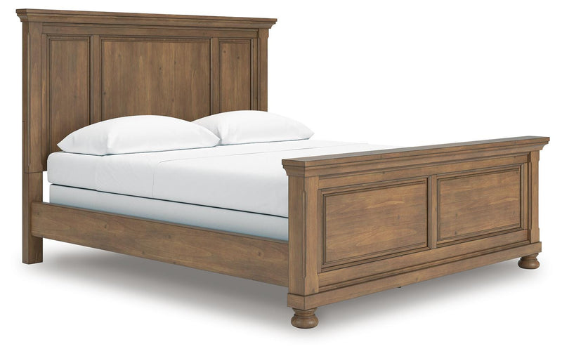 Feddinger California King Panel Bed with Mirrored Dresser, Chest and 2 Nightstands in Medium Brown - PKG022326