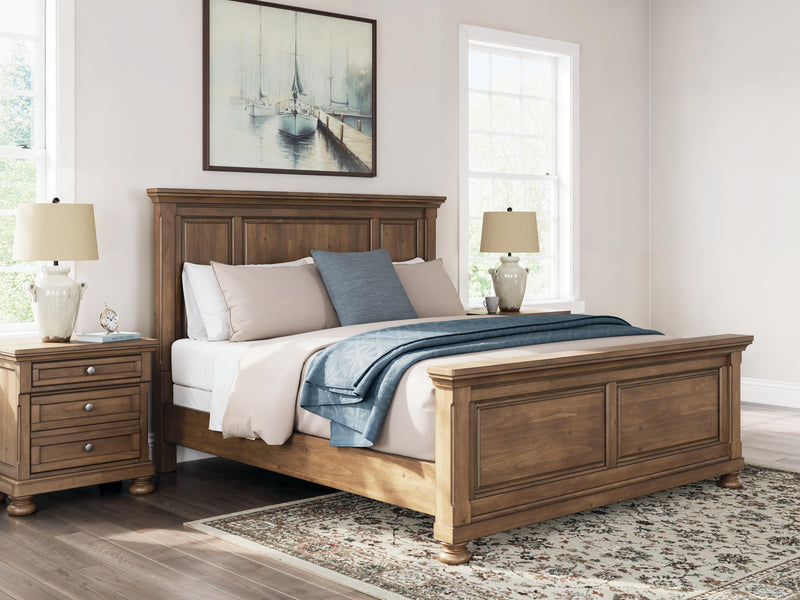 Feddinger California King Panel Bed with Mirrored Dresser, Chest and 2 Nightstands in Medium Brown - PKG022326