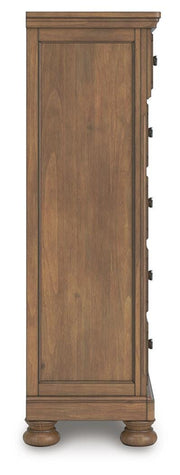 Feddinger California King Panel Bed with Mirrored Dresser, Chest and Nightstand in Medium Brown - PKG022329