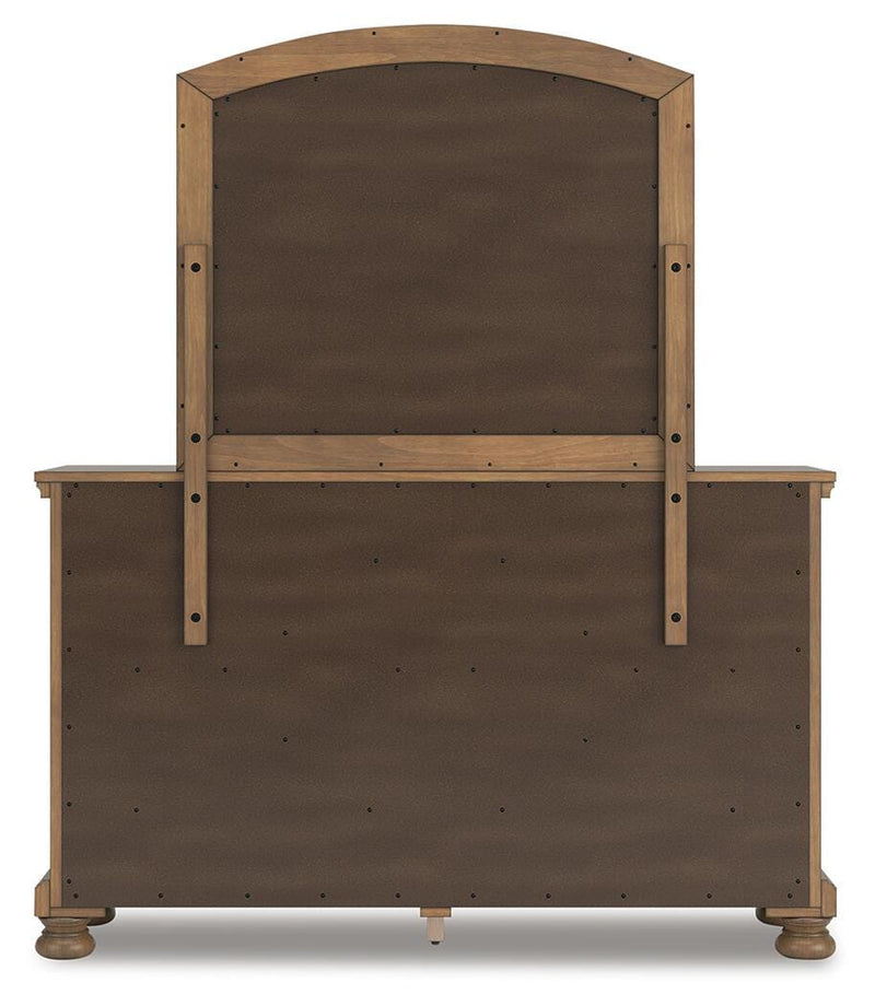 Feddinger California King Panel Bed with Mirrored Dresser in Medium Brown - PKG022324