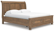 Feddinger California King Storage Sleigh Bed with Mirrored Dresser and 2 Nightstands in Medium Brown - PKG022341