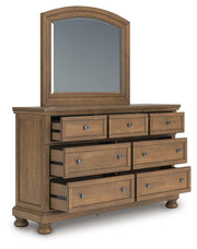 Feddinger California King Storage Sleigh Bed with Mirrored Dresser and 2 Nightstands in Medium Brown - PKG022341