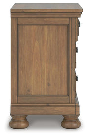 Feddinger California King Storage Sleigh Bed with Mirrored Dresser and Nightstand in Medium Brown - PKG022343
