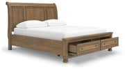 Feddinger California King Storage Sleigh Bed with Mirrored Dresser, Chest and Nightstand in Medium Brown - PKG022345