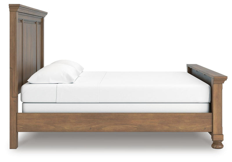 Feddinger King Panel Bed with Mirrored Dresser and 2 Nightstands in Medium Brown - PKG022317