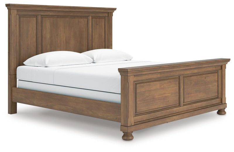 Feddinger King Panel Bed with Mirrored Dresser, Chest and Nightstand in Medium Brown - PKG022321