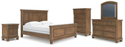 Feddinger King Panel Bed with Mirrored Dresser, Chest and Nightstand in Medium Brown - PKG022321