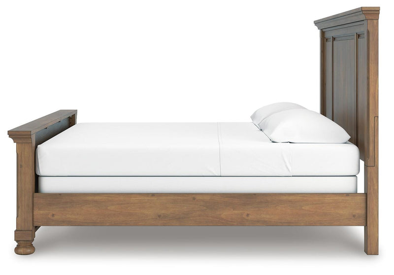 Feddinger King Panel Bed with Mirrored Dresser in Medium Brown - PKG022316