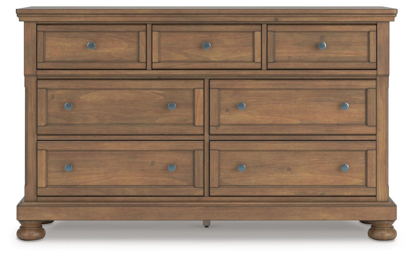 Feddinger King Storage Sleigh Bed with Dresser and Nightstand in Medium Brown - PKG022339