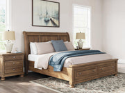 Feddinger King Storage Sleigh Bed with Dresser and Nightstand in Medium Brown - PKG022339
