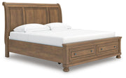 Feddinger King Storage Sleigh Bed with Mirrored Dresser and 2 Nightstands in Medium Brown - PKG022333