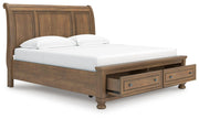 Feddinger King Storage Sleigh Bed with Mirrored Dresser and 2 Nightstands in Medium Brown - PKG022333