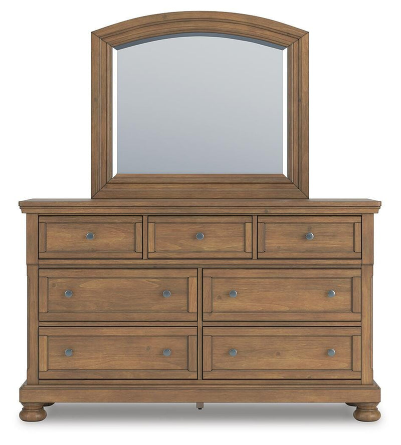 Feddinger Medium Brown Queen Panel Bed, Dresser, Mirror, Chest and Nightstand - PCB779B10