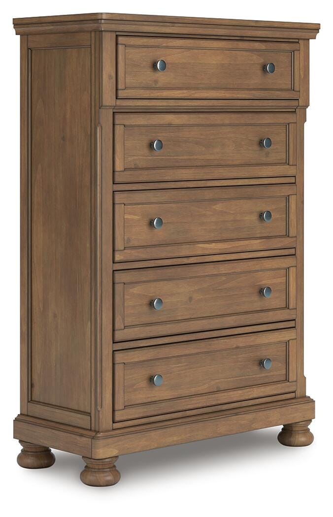 Feddinger Medium Brown Queen Panel Bed, Dresser, Mirror, Chest and Nightstand - PCB779B10